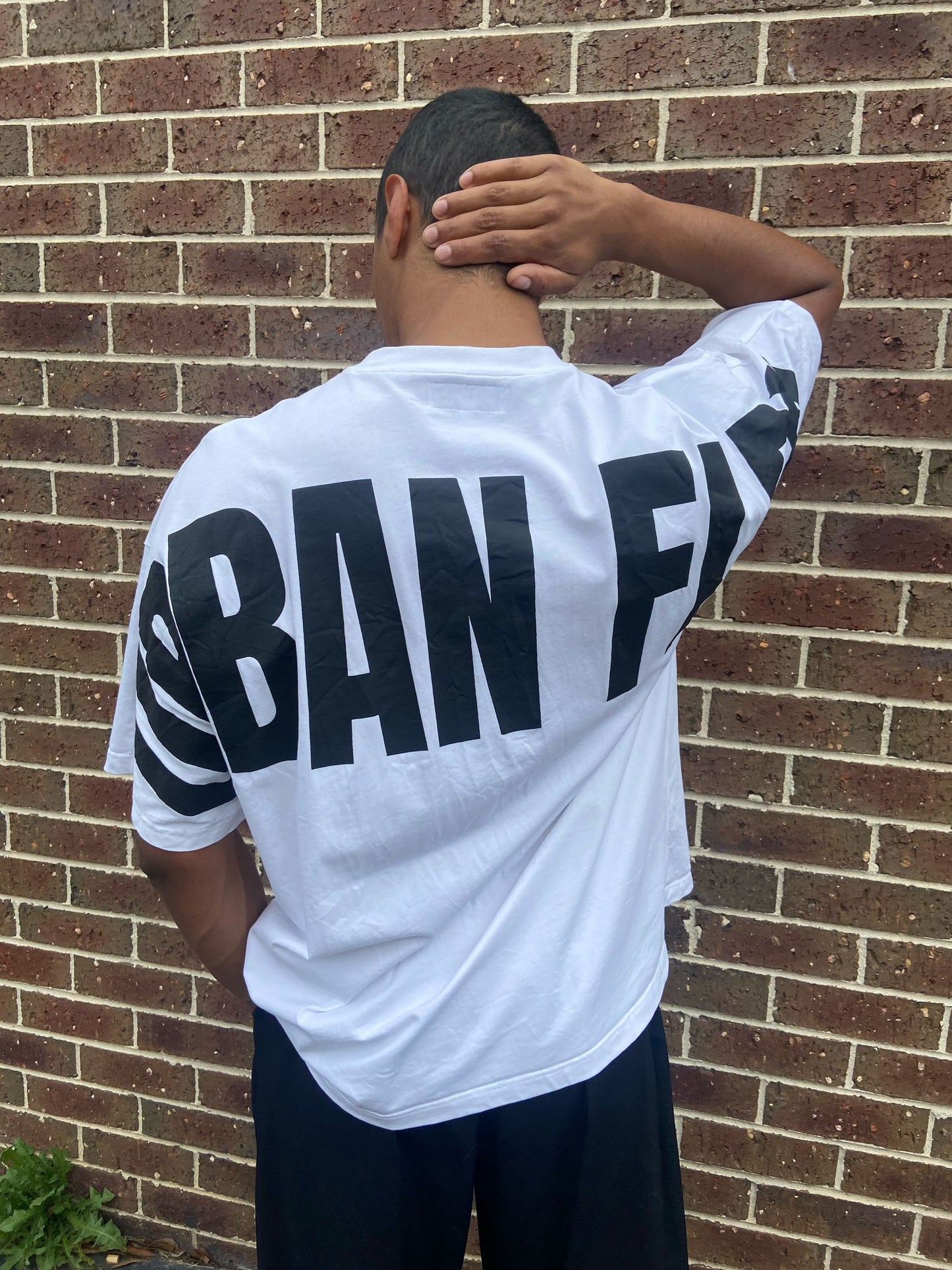 White oversized tee back facing
